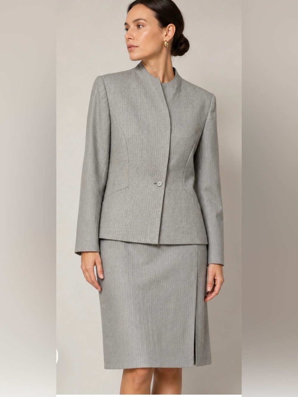 Vintage Peabody House 100% Wool Gray Pinstripe Skirt Suit - Size 9/10